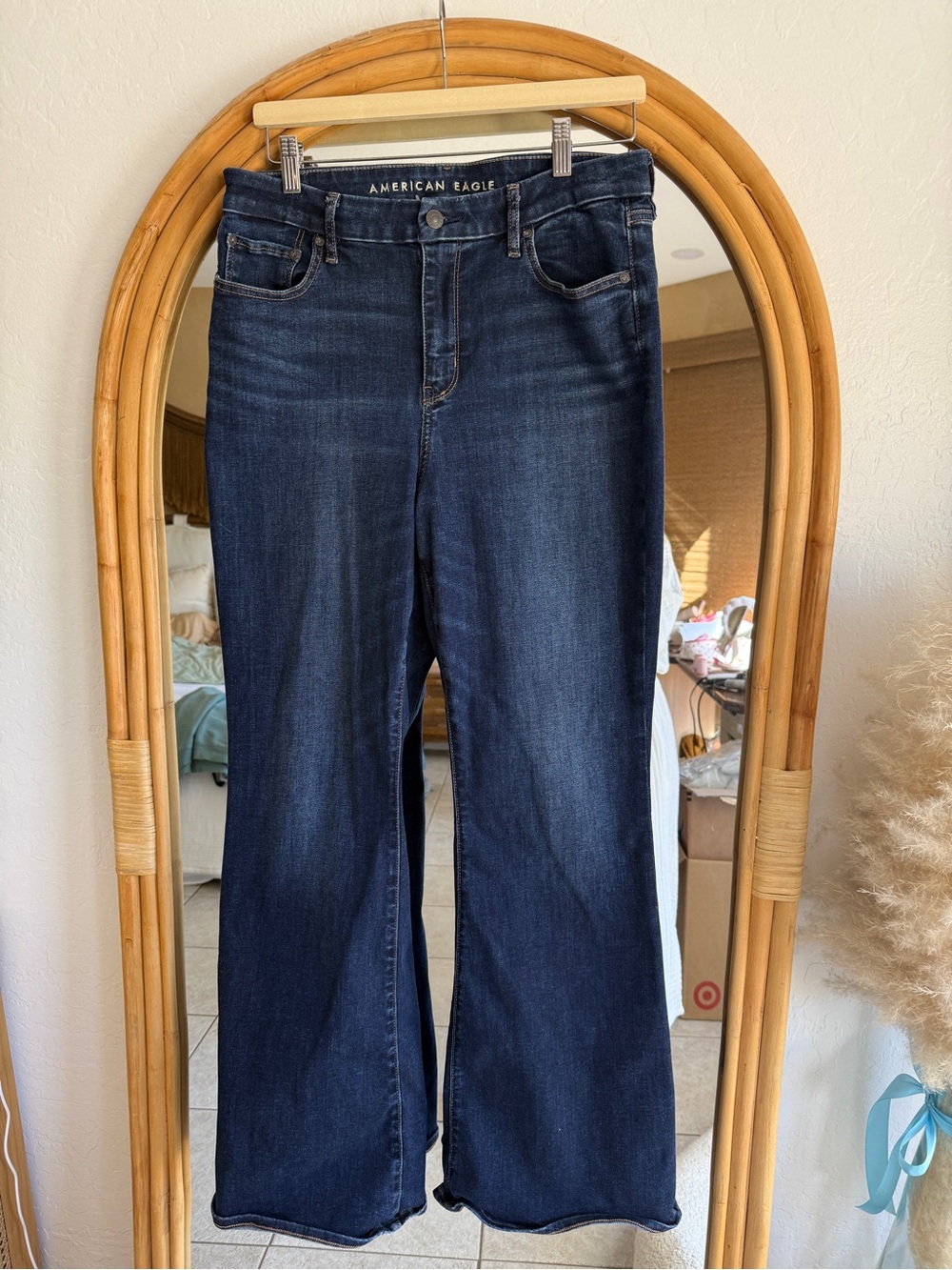 American Eagle Outfitters Women's Dark Blue Flare Wide-Leg Jeans